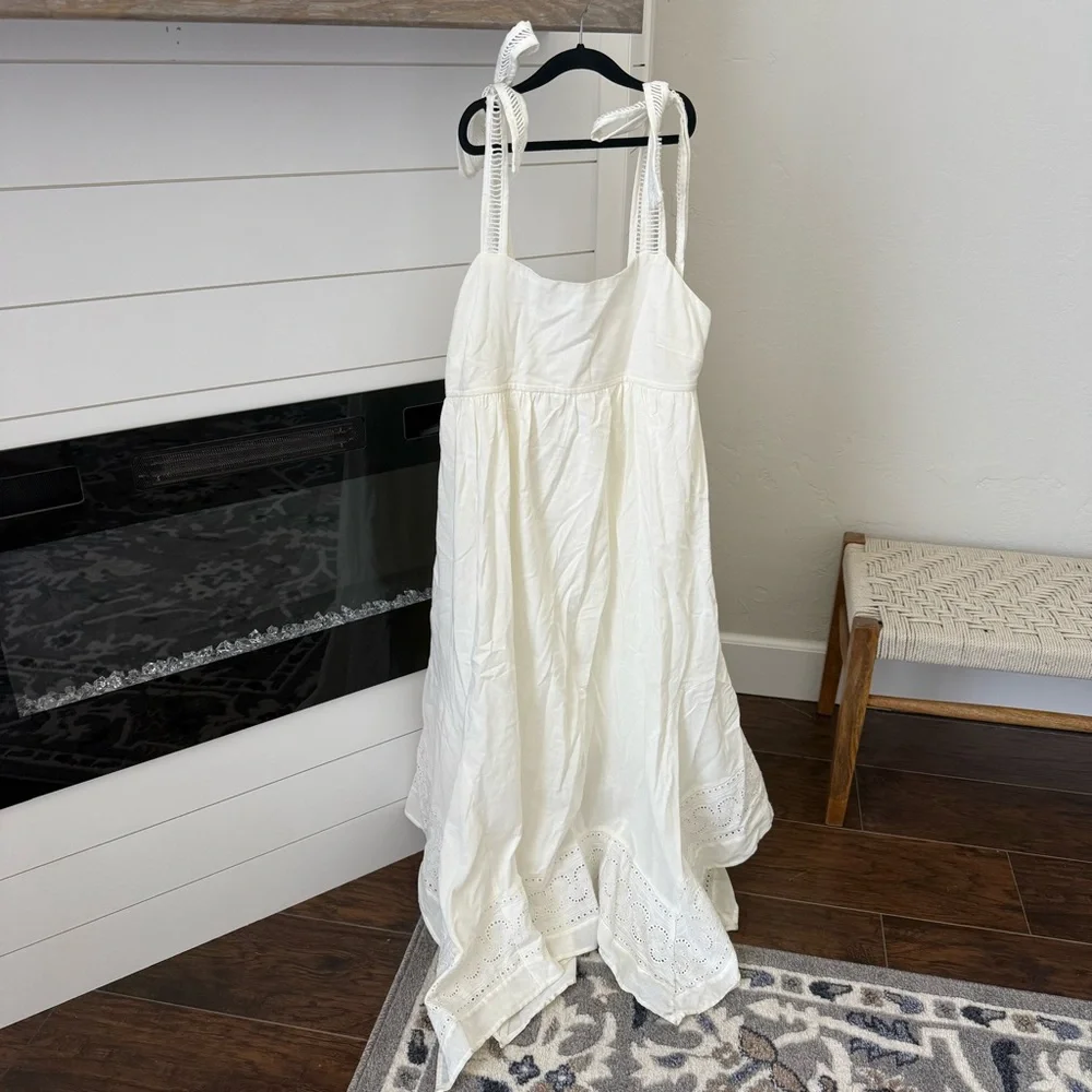 Moon River Shoulder Tie Midi Dress White - Picture 3 of 5